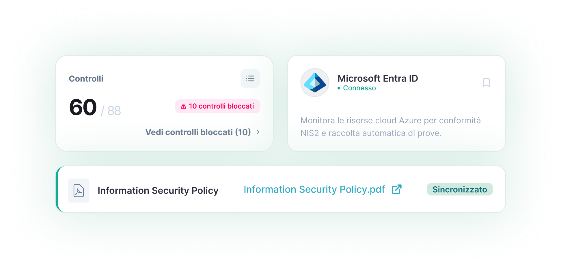 Le card della piattaforma Nispo: controlli, Microsoft Entra ID e Information Security Policy